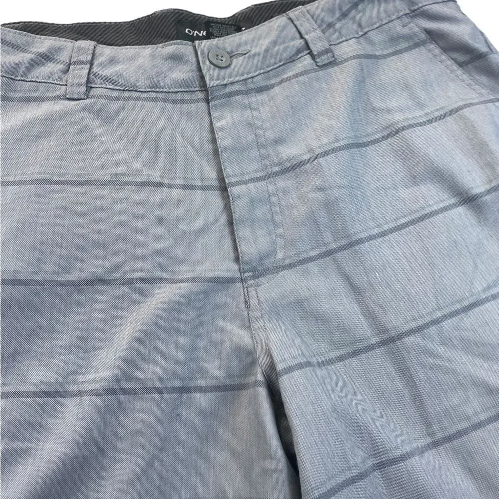 O'Neill Men’s Sz 36 Grey Stripe Flat Front Chino Bermuda Golf Casual Shorts